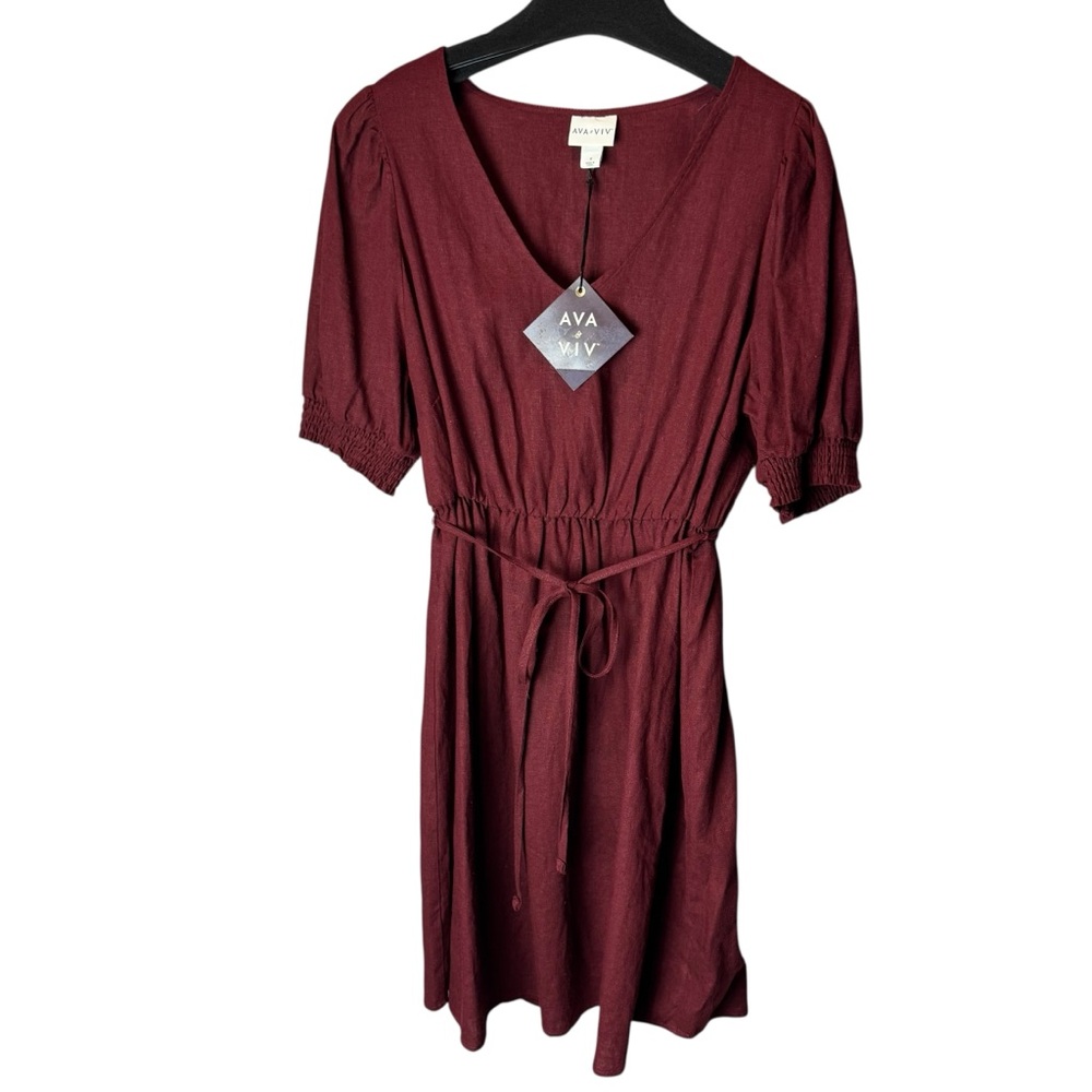 NWT Ava & Viv Linen Rayon Dress Cabernet Red 0X